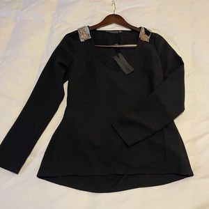 NWT, MACKAGE collection, size L. Black long sleeve formal blouse